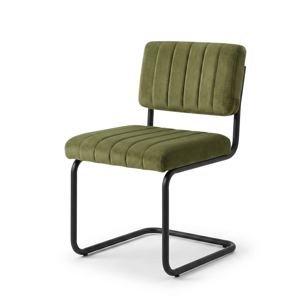 Fauteuil rembourré à la main en velours vert dans l'atelier de Montréal